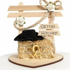 Western Affection Getting Hitched Wedding Cake Topper (Gold)