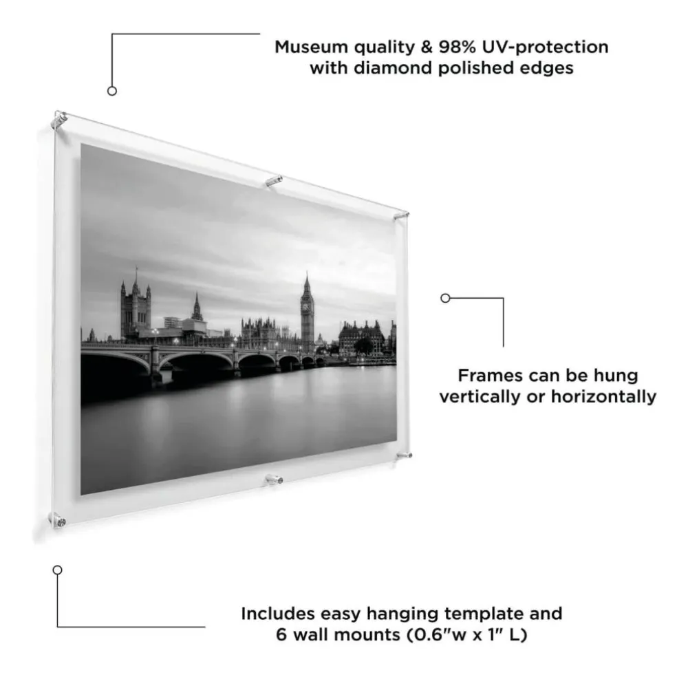 Wexel Art Double Panel Clear Acrylic Floating Wall Frame with Silver Hardware