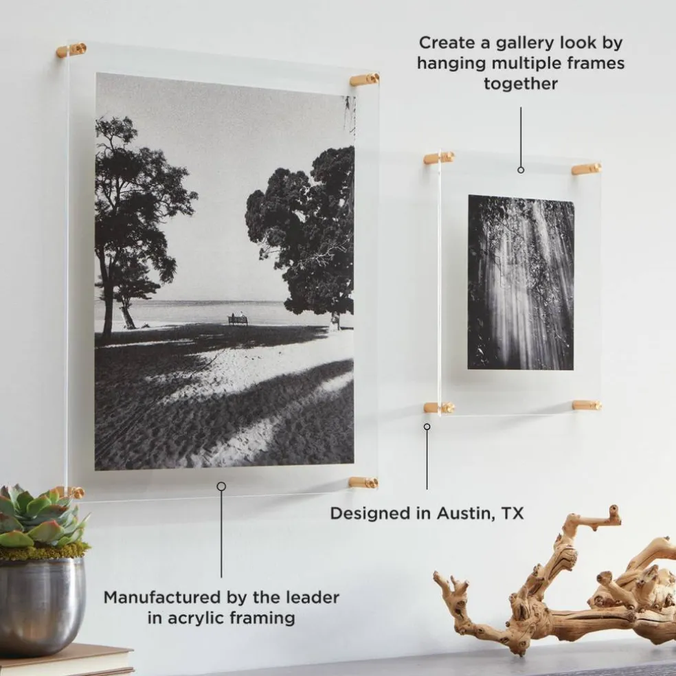 Wexel Art Double Panel Clear Acrylic Floating Wall Frame with Gold Hardware