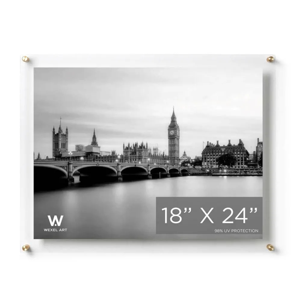 Wexel Art Double Panel Clear Acrylic Floating Wall Frame with Gold Hardware