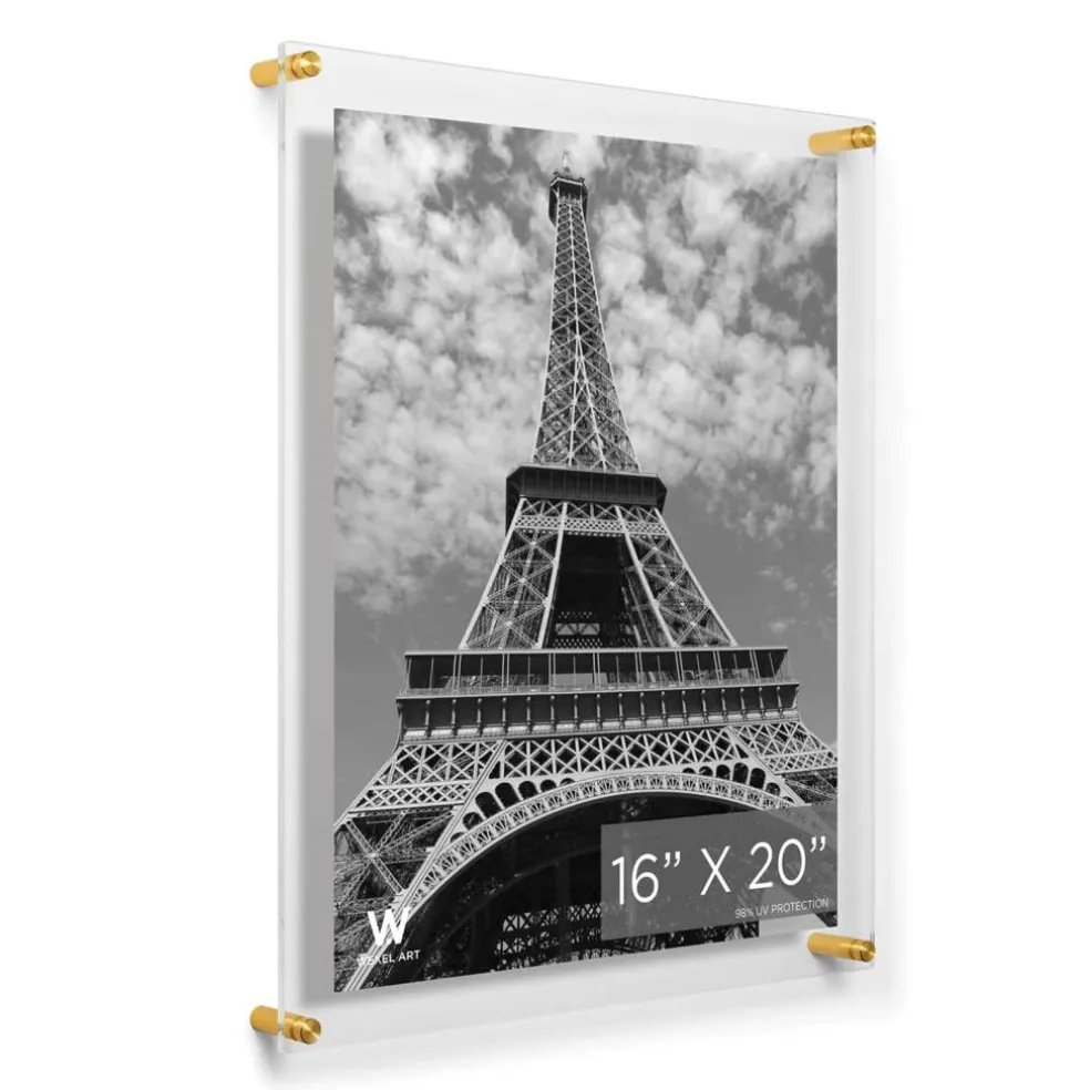 Wexel Art Double Panel Clear Acrylic Floating Wall Frame with Gold Hardware