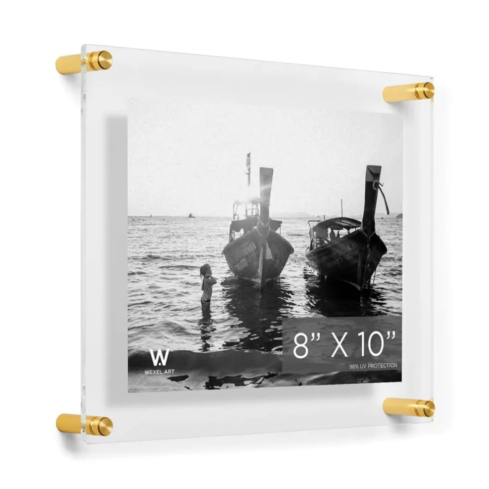Wexel Art Double Panel Clear Acrylic Floating Wall Frame with Gold Hardware