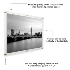 Wexel Art Double Panel Clear Acrylic Floating Wall Frame with Gold Hardware