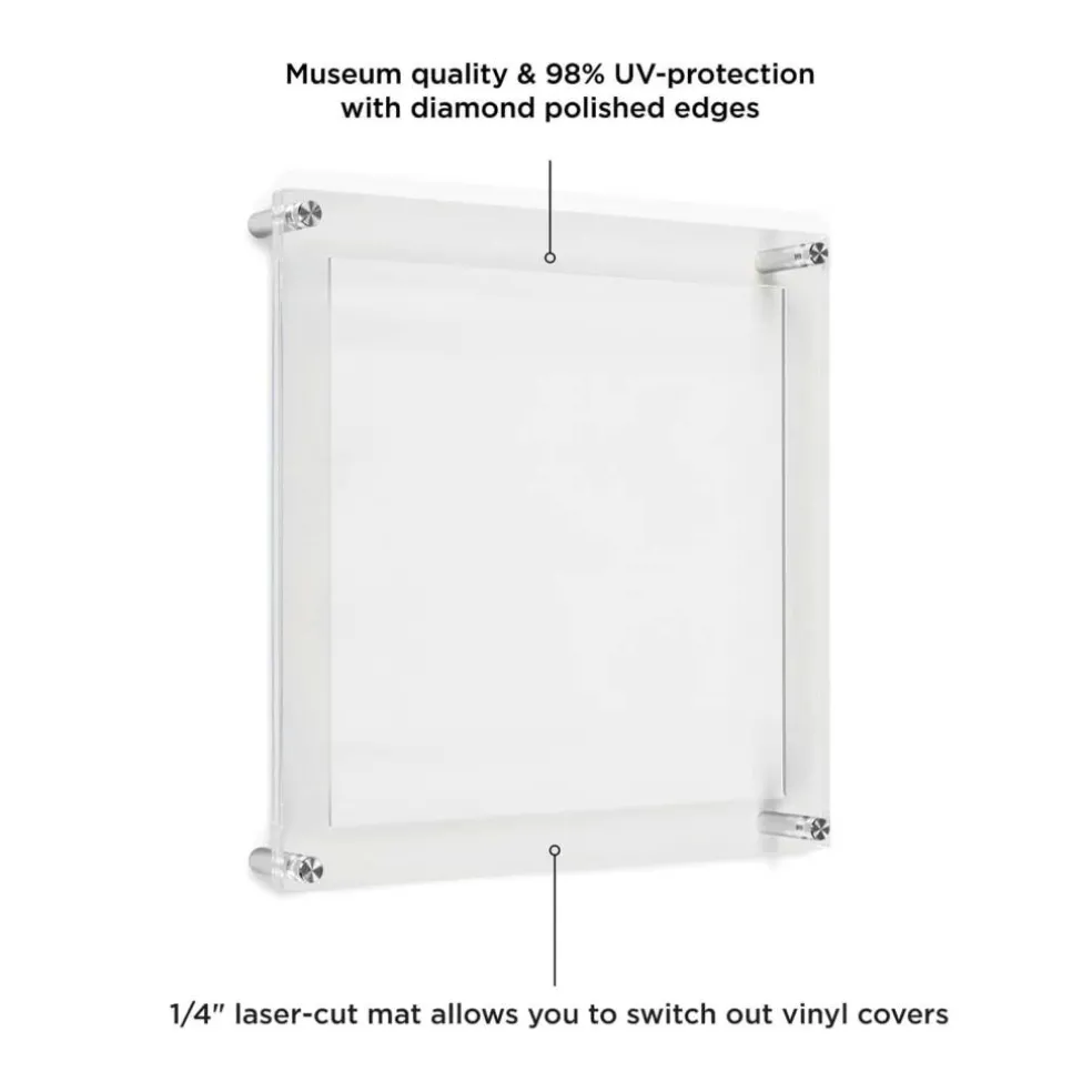 Wexel Art 12" x 12'' Acrylic Floating Frame for Album Covers with Silver Hardware