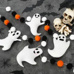 Whaline 6.6Ft Halloween Theme Banner Different Expressions Cute Ghosts Banner Black White Orange Party Banner Felt Ball Garland for Halloween Haunted Houses Decors Doorways Home Mantel Suppliers