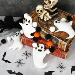 Whaline 6.6Ft Halloween Theme Banner Different Expressions Cute Ghosts Banner Black White Orange Party Banner Felt Ball Garland for Halloween Haunted Houses Decors Doorways Home Mantel Suppliers