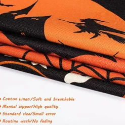 Whaline 4 Pieces Halloween Pillow Case, Orange and Black Pillow Cover, Happy Halloween Linen Sofa Bed Throw Cushion Cover Decoration (18" x 18")