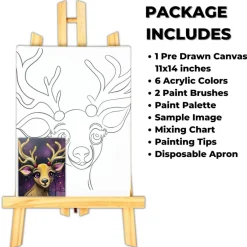 "Whimsical Reindeer" DIY Canvas Art Kit, Adult Beginner, Acrylic Paint Size 11x14 inch