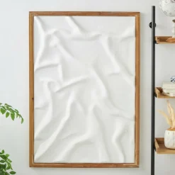 White Abstract Dimensional Wall Art in Brown Frame