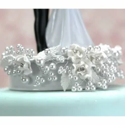 White and Silver Vintage Rose Pearl Tender Touch Wedding Cake Topper (Silver)