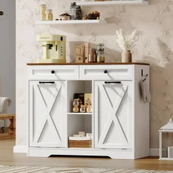 White Bathroom Cabinet with Tilt-Out Laundry Baskets 2-Compartment Storage