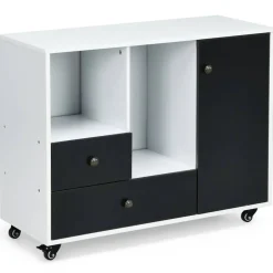 White Black Rolling Printer Stand File Cabinet Engineered Wood Adjustable Shelf Casters