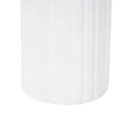White & Brown Grooved Texture Metal & Wood Vase Set