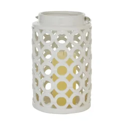 White Ceramic Contemporary Candle Holder Lantern, 11