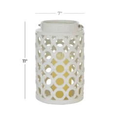 White Ceramic Contemporary Candle Holder Lantern, 11