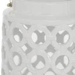 White Ceramic Contemporary Candle Holder Lantern, 11