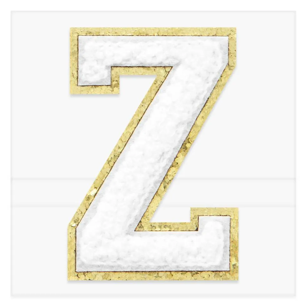 2.25" White Chenille & Gold Glitter Edge Letter Iron-On & Adhesive Patch by Make Market®