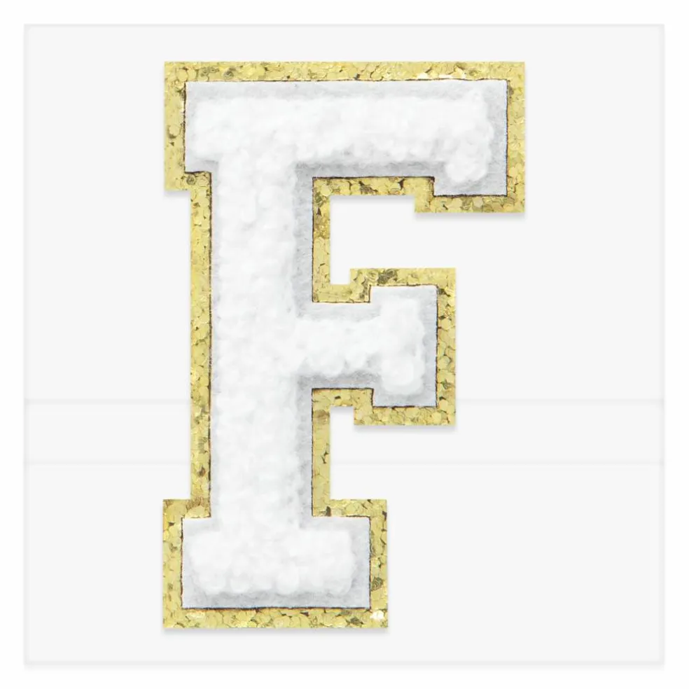 2.25" White Chenille & Gold Glitter Edge Letter Iron-On & Adhesive Patch by Make Market®