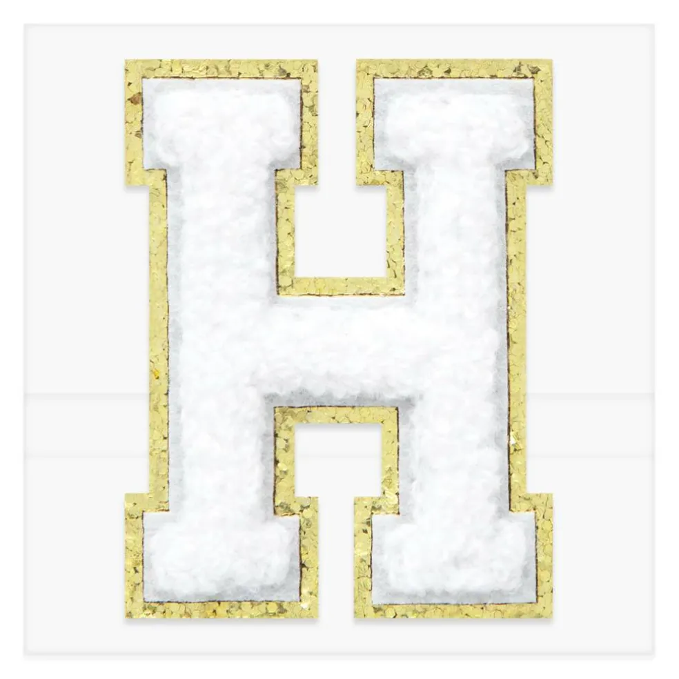 2.25" White Chenille & Gold Glitter Edge Letter Iron-On & Adhesive Patch by Make Market®