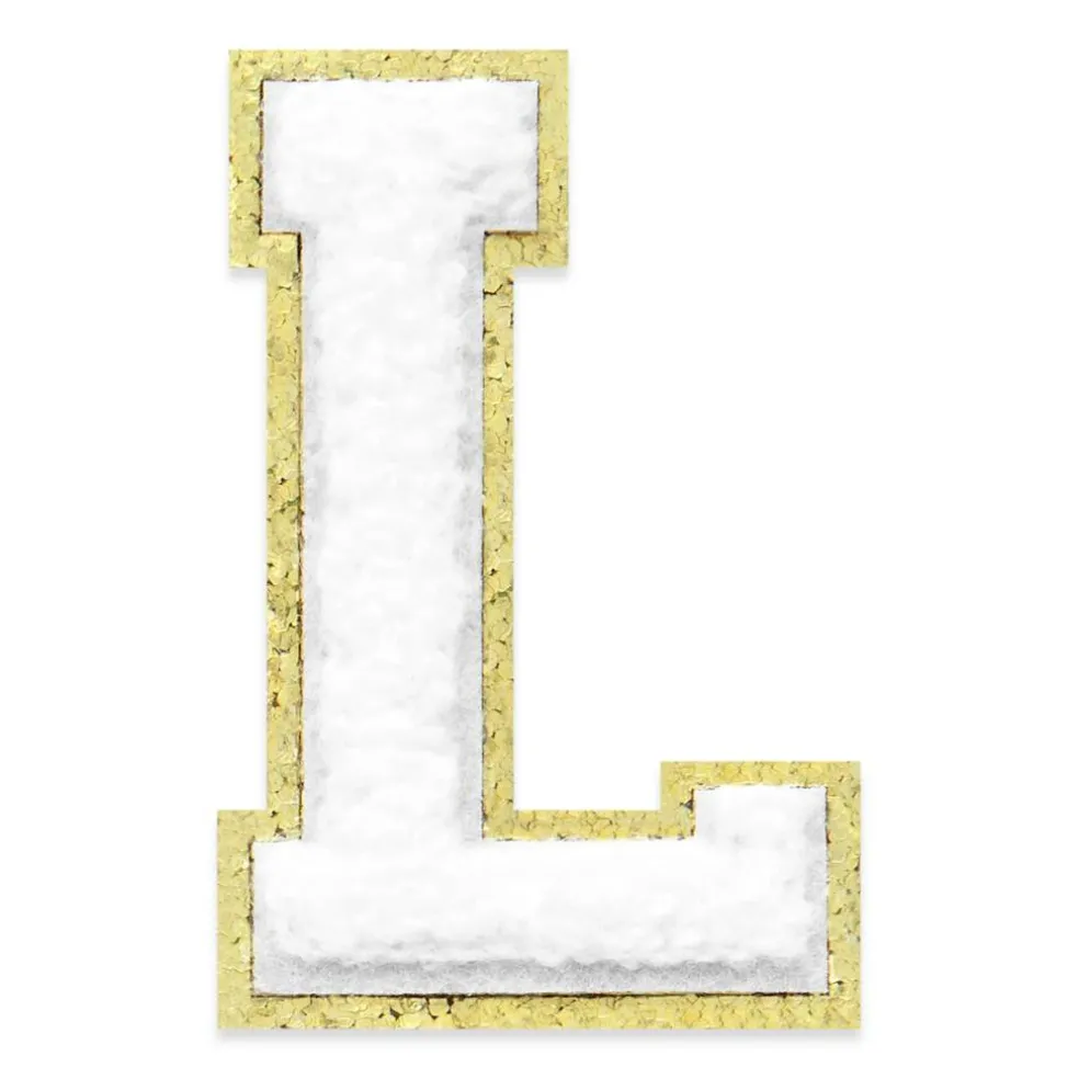 2.25" White Chenille & Gold Glitter Edge Letter Iron-On & Adhesive Patch by Make Market®