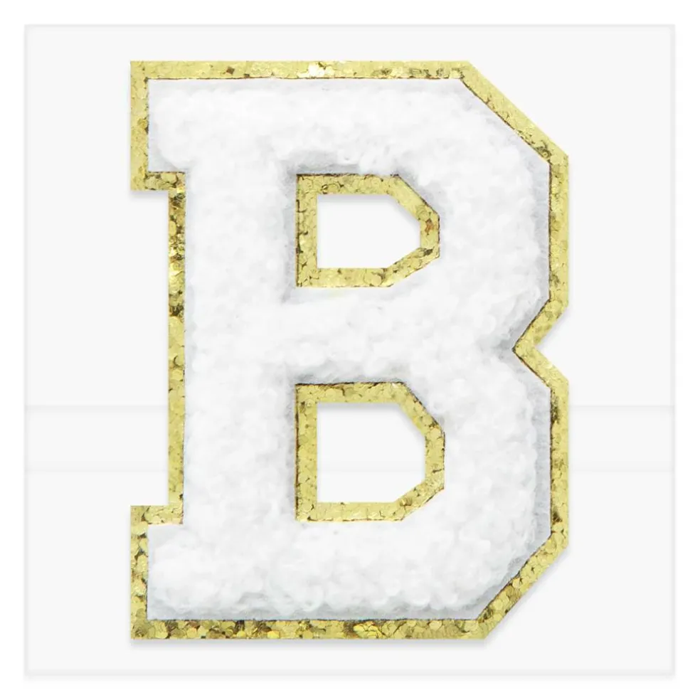 2.25" White Chenille & Gold Glitter Edge Letter Iron-On & Adhesive Patch by Make Market®
