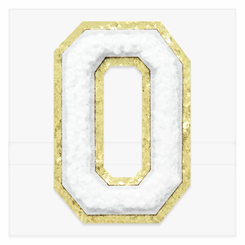 2.25" White Chenille & Gold Glitter Edge Letter Iron-On & Adhesive Patch by Make Market®