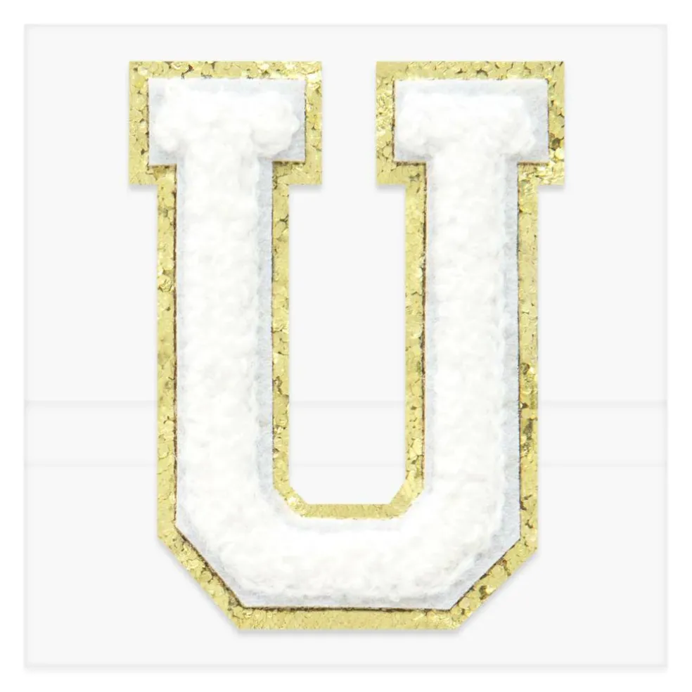2.25" White Chenille & Gold Glitter Edge Letter Iron-On & Adhesive Patch by Make Market®