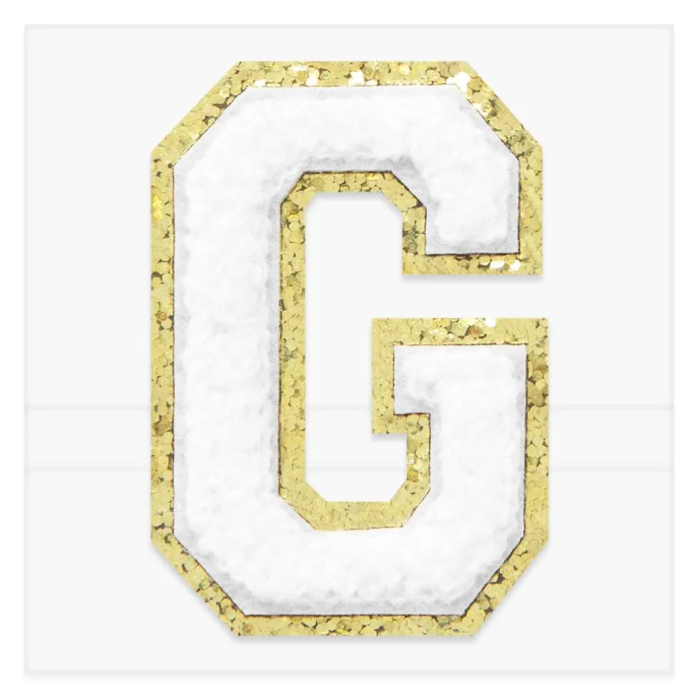 2.25" White Chenille & Gold Glitter Edge Letter Iron-On & Adhesive Patch by Make Market®