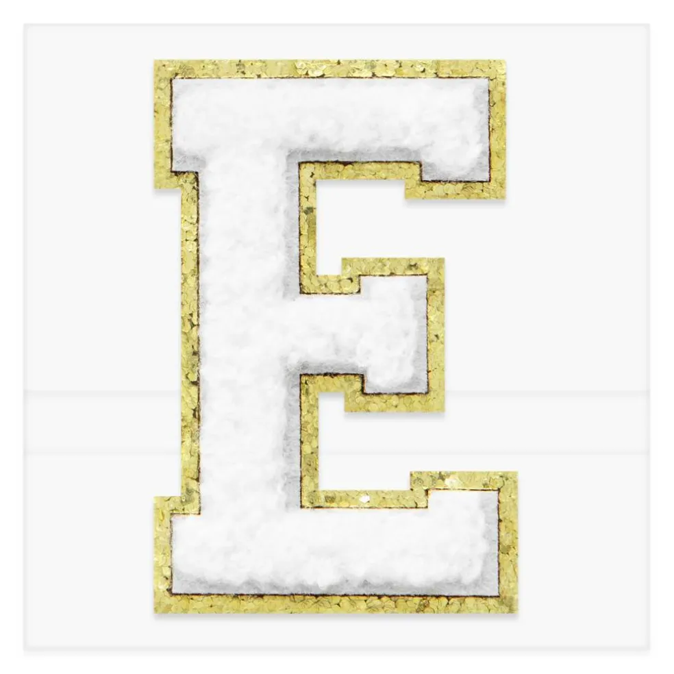 2.25" White Chenille & Gold Glitter Edge Letter Iron-On & Adhesive Patch by Make Market®