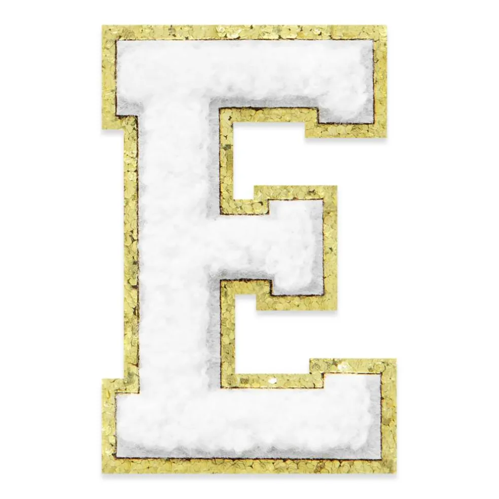 2.25" White Chenille & Gold Glitter Edge Letter Iron-On & Adhesive Patch by Make Market®