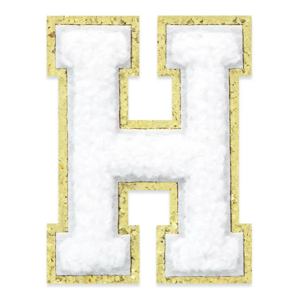 2.25" White Chenille & Gold Glitter Edge Letter Iron-On & Adhesive Patch by Make Market®