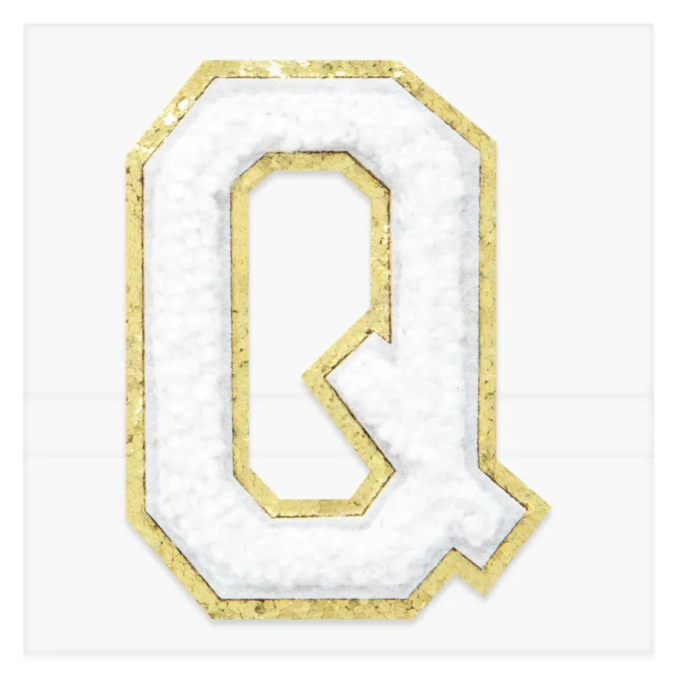 2.25" White Chenille & Gold Glitter Edge Letter Iron-On & Adhesive Patch by Make Market®