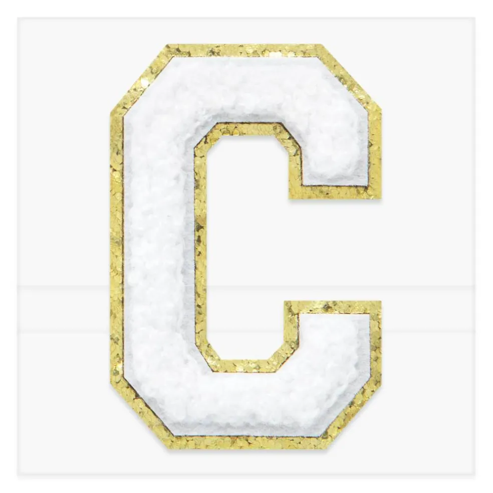 2.25" White Chenille & Gold Glitter Edge Letter Iron-On & Adhesive Patch by Make Market®