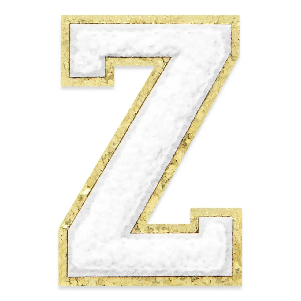 2.25" White Chenille & Gold Glitter Edge Letter Iron-On & Adhesive Patch by Make Market®