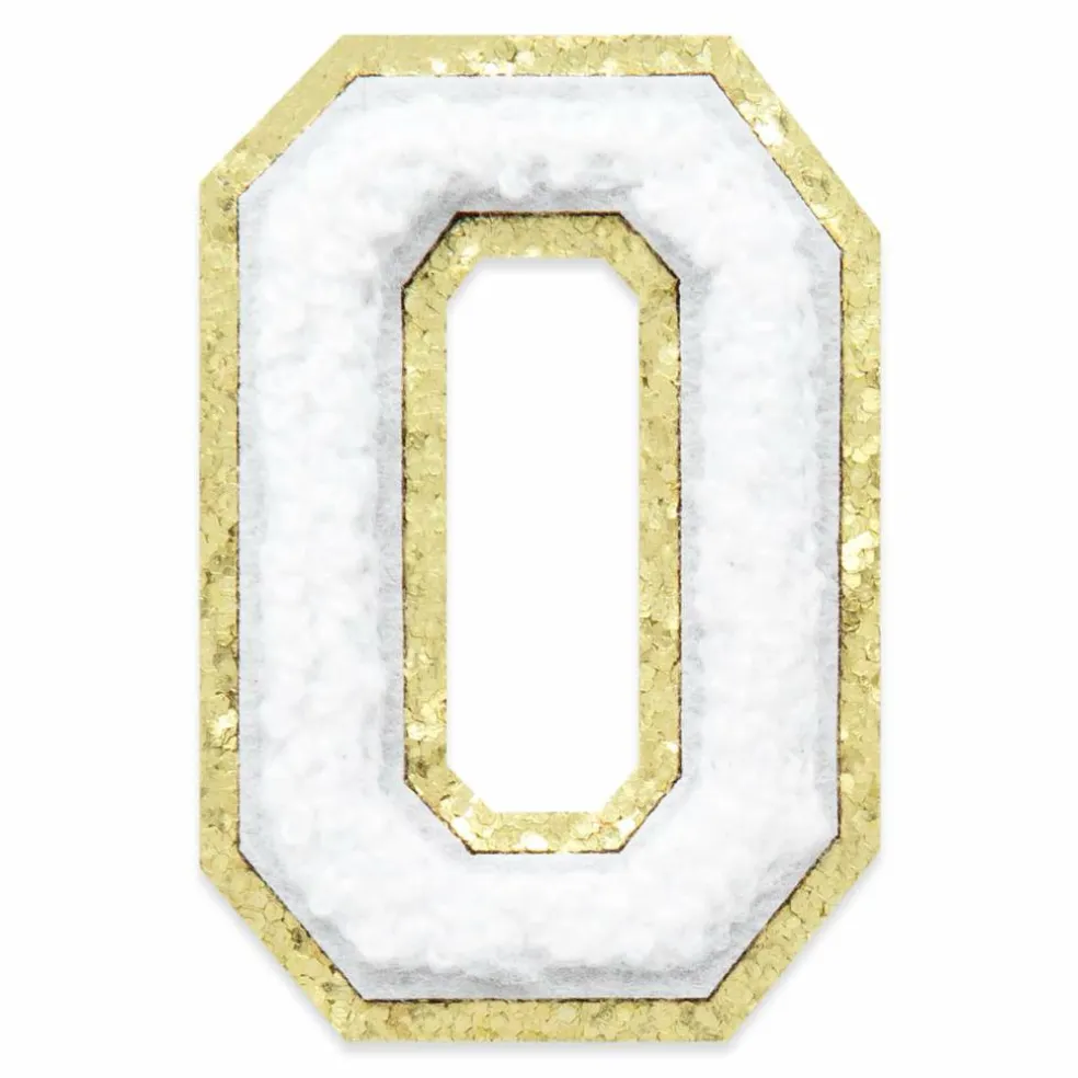 2.25" White Chenille & Gold Glitter Edge Letter Iron-On & Adhesive Patch by Make Market®