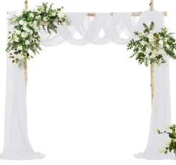 White Chiffon Wedding Arch Draping Fabric – 30 Inch x 20ft Sheer Backdrop Curtain Panel, Elegant Wedding Ceremony Arch Drapes for Ceiling, Party, and Outdoor Event Decor