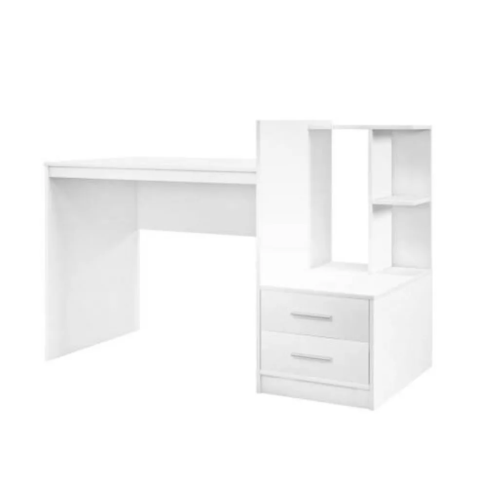 White Computer Desk with Drawers and Bookshelf 51" Home Office Writing Table with Storage