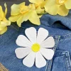 4" White Daisy Flower with Yellow Pistil, Embroidered, Iron on Patch