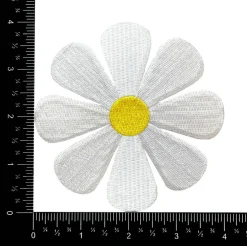 4" White Daisy Flower with Yellow Pistil, Embroidered, Iron on Patch