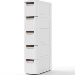 White 5-Drawer Slim Rolling Storage Cabinet with Wheels for Narrow Spaces
