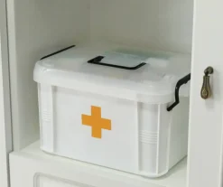 White Empty Medical Box for Home Emergency Supplies, Travel, Car, and Dorms – Compact First Aid Box with Handle, Detachable Tray and Locking Lid – Medical Organizer and First Aid Kit Storage