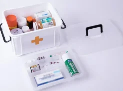 White Empty Medical Box for Home Emergency Supplies, Travel, Car, and Dorms – Compact First Aid Box with Handle, Detachable Tray and Locking Lid – Medical Organizer and First Aid Kit Storage