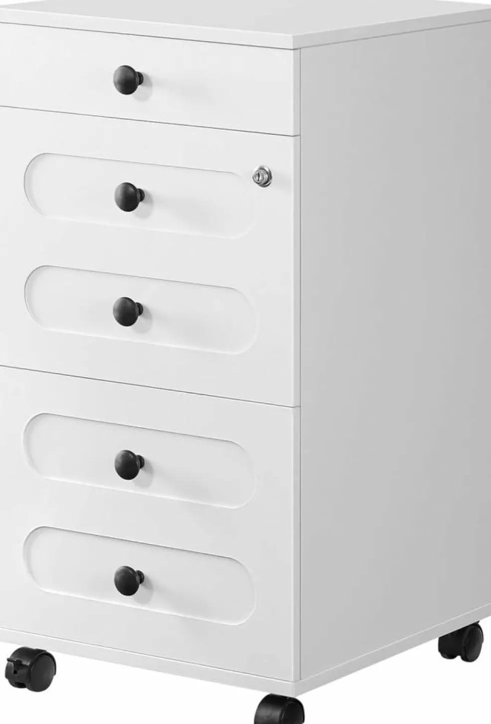White Engineered Wood 3-Drawer File Cabinet with Wheels and Lock