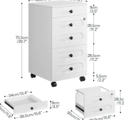 White Engineered Wood 3-Drawer File Cabinet with Wheels and Lock