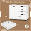 White Engineered Wood Storage Cabinet with Drawers and Swivel Casters