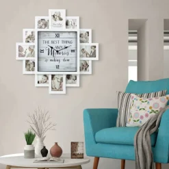 White Farmhouse Shabby-Chic "Memories" Picture Frame Wall Collage Clock