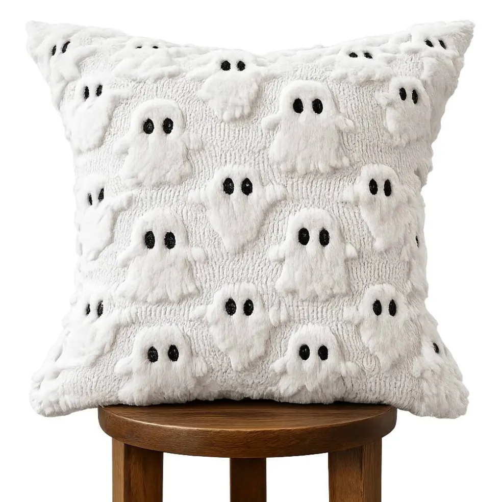 18” White Faux Fur Ghost Pillow Cover with Hidden Zipper