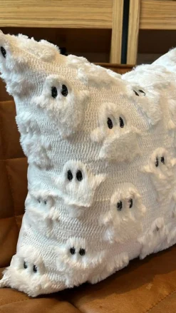 18” White Faux Fur Ghost Pillow Cover with Hidden Zipper