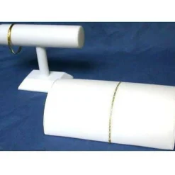 2 White Faux Leather T-Bar Bracelet Half Moon Ramp