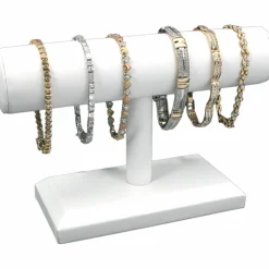 2 White Faux Leather T-Bar Bracelet Half Moon Ramp